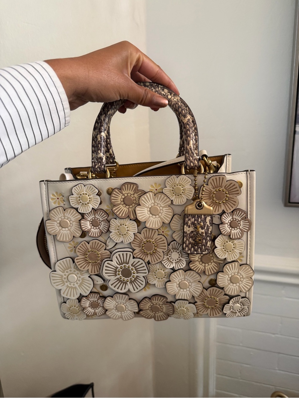 COACH 1941 Chalk Tea Rose Rogue 30 With Snakeskin detail Handle